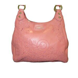 Coach 2012 Ashley Pink Leather Laser Cut Eyelet Triple Compartment Hobo Bag